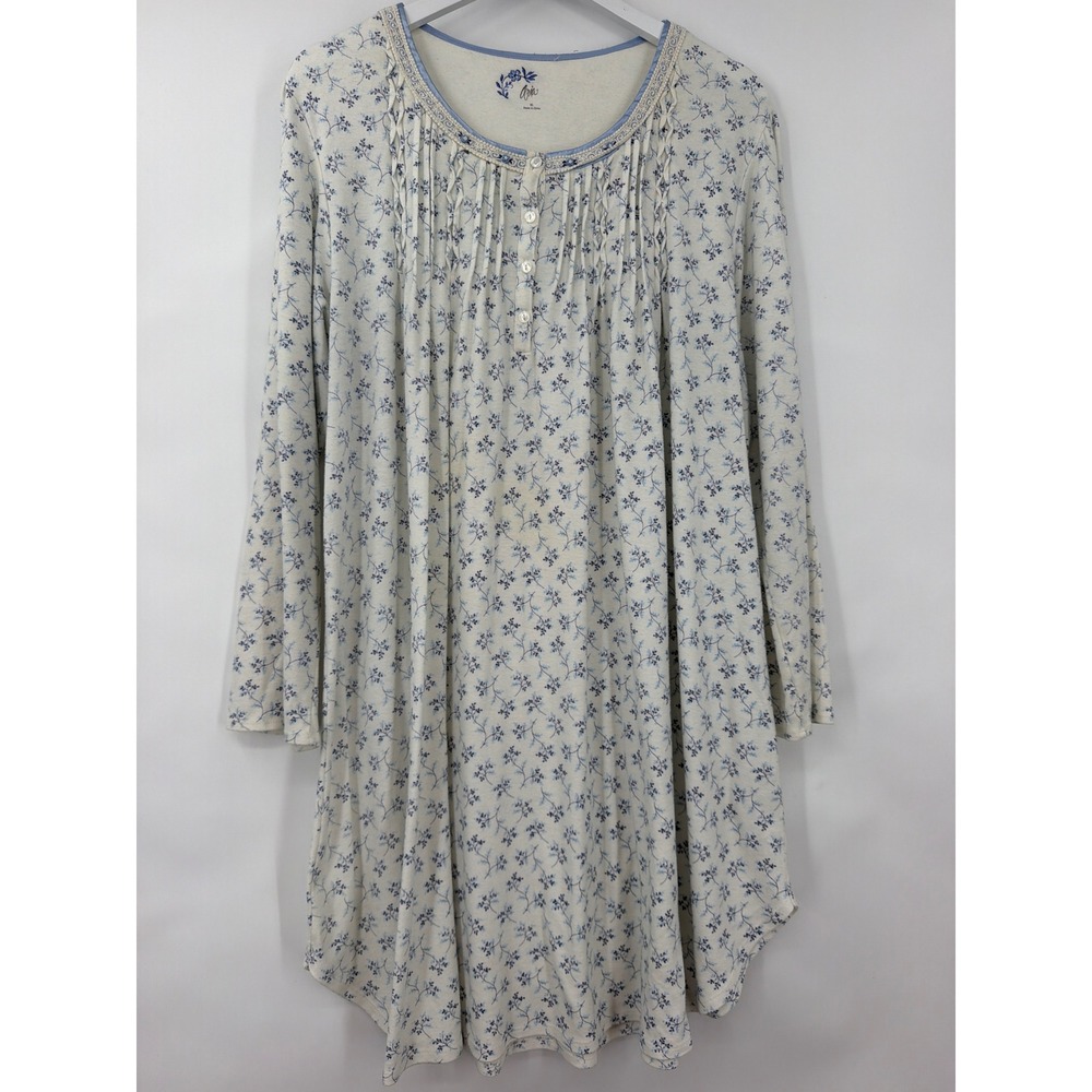 Aria Nightgown XL Blue Floral Pintuck Lace Trim Long Sleeve Sleepwear A1831948